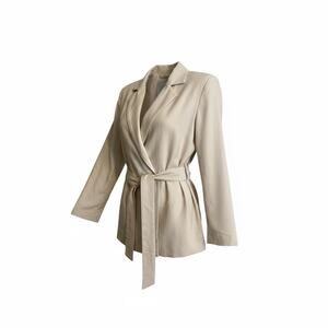 Donna Karan Size 4Beige Belted Blazer Jacket Women's Linen Blend Lightweight